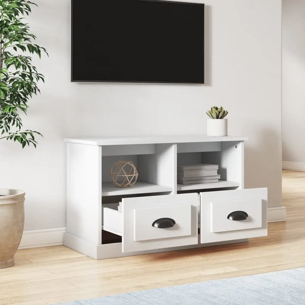 TV Cabinet White 80x35x50 cm Engineered Wood Storage Unit with Drawers