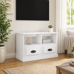 High Gloss White TV Cabinet with Drawers 80x35x50cm