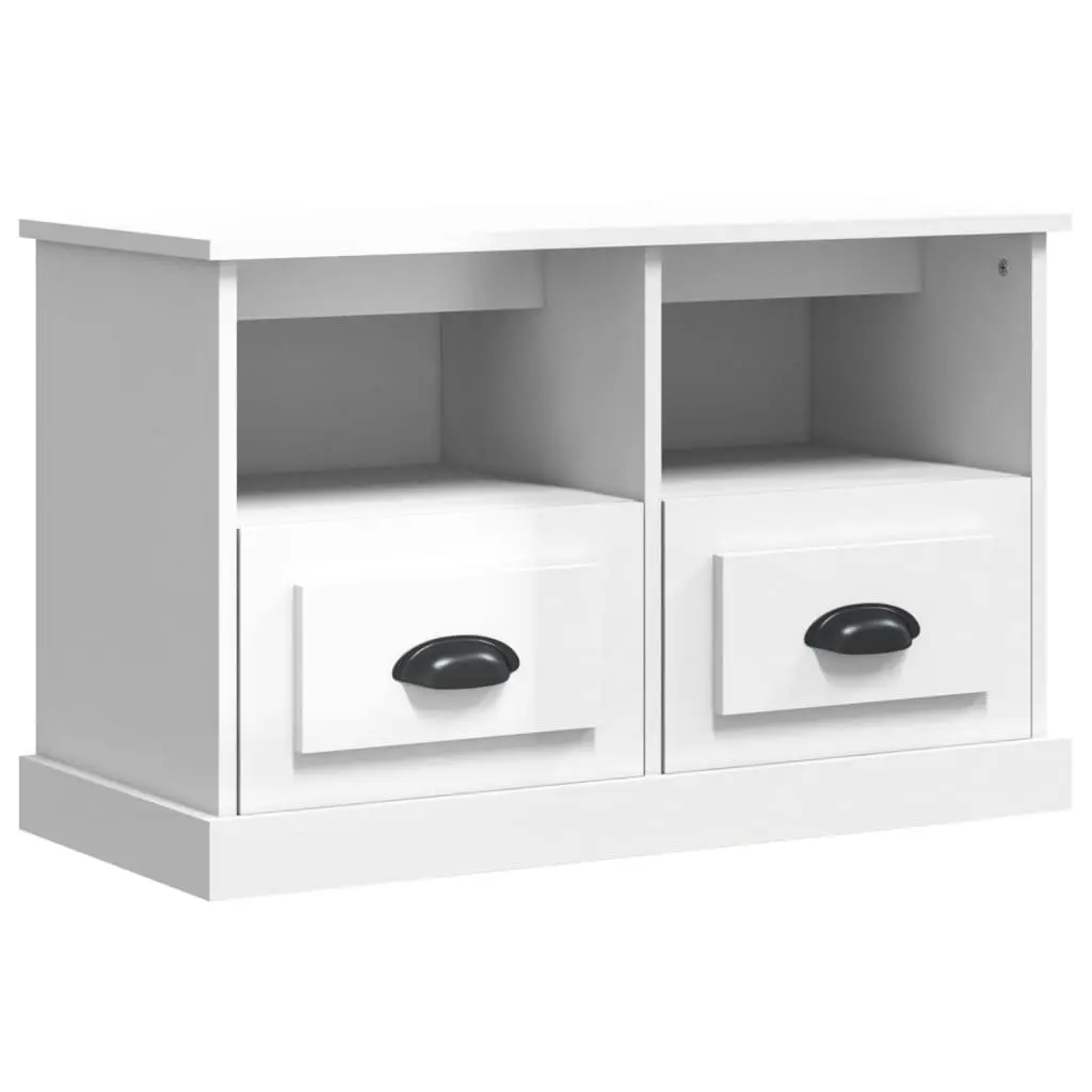 TV Cabinet High Gloss White 80x35x50cm Engineered Wood Storage Drawers