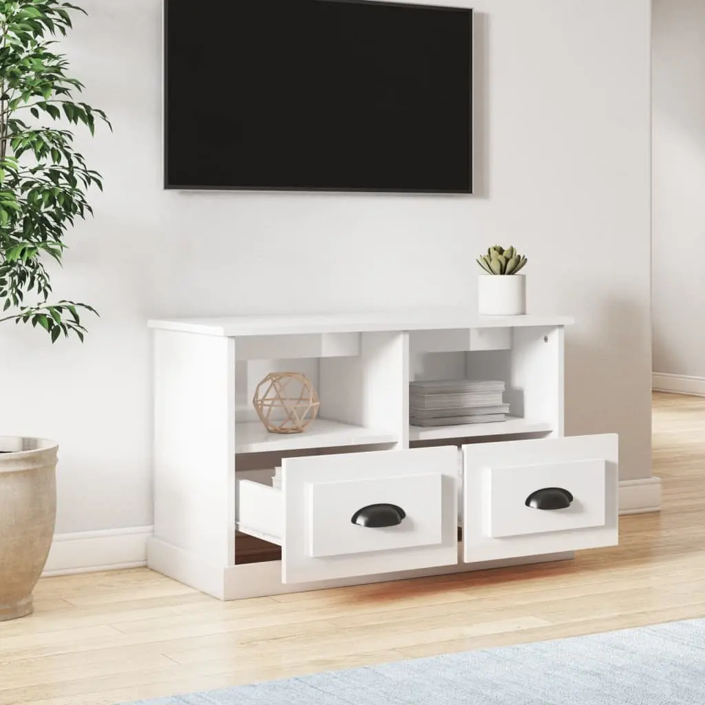 TV Cabinet High Gloss White 80x35x50cm Engineered Wood Storage Drawers