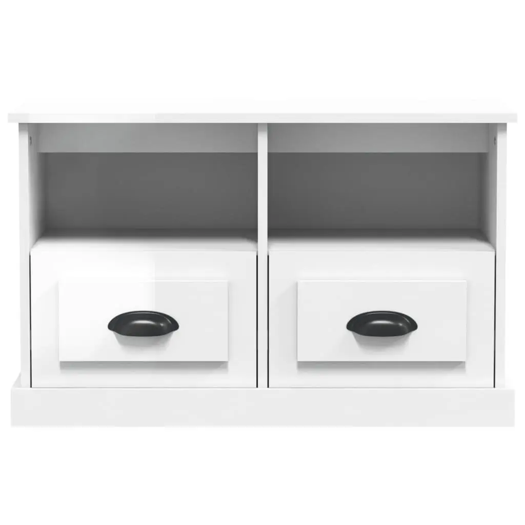 TV Cabinet High Gloss White 80x35x50cm Engineered Wood Storage Drawers
