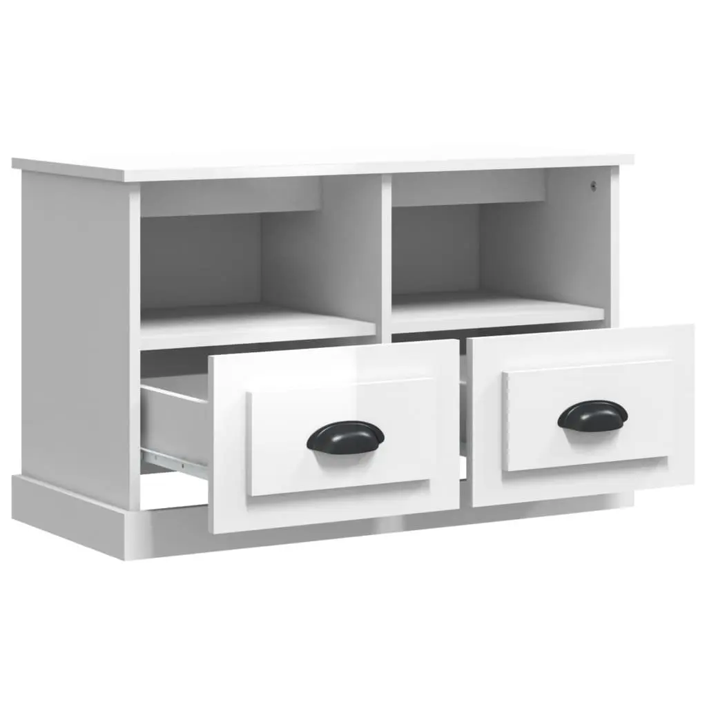 TV Cabinet High Gloss White 80x35x50cm Engineered Wood Storage Drawers