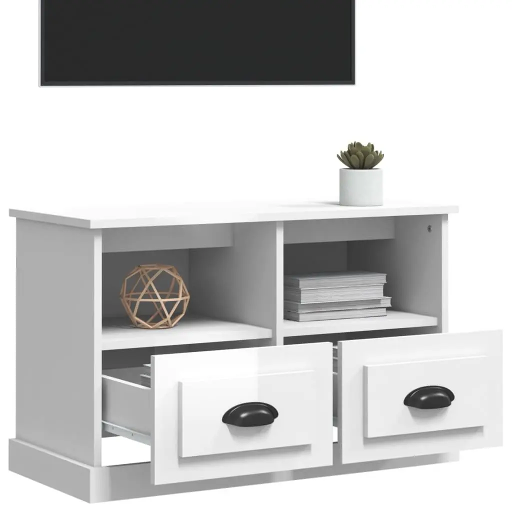 TV Cabinet High Gloss White 80x35x50cm Engineered Wood Storage Drawers