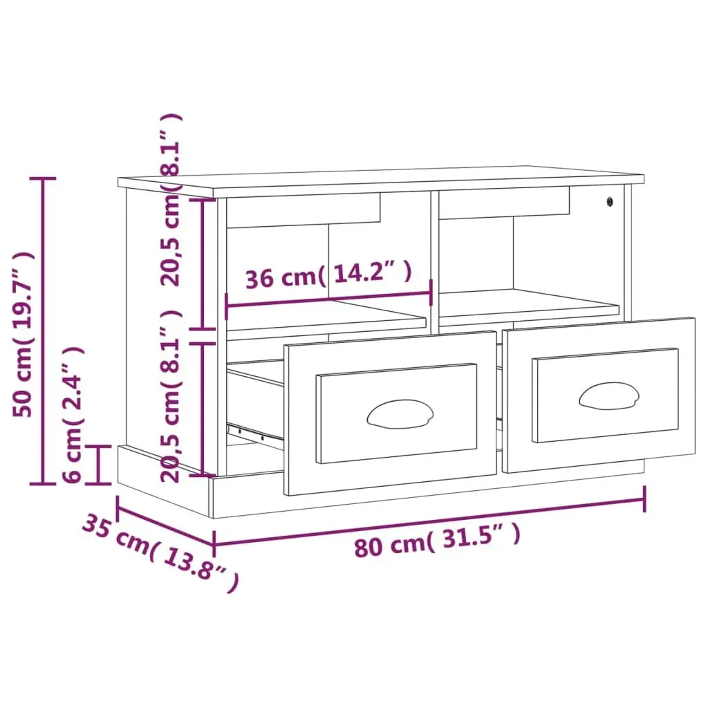 TV Cabinet High Gloss White 80x35x50cm Engineered Wood Storage Drawers