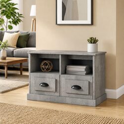 Grey Engineered Wood TV Cabinet with 2 Drawers