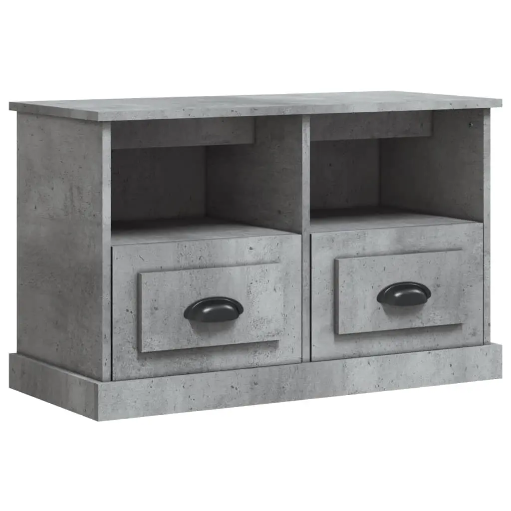 TV Cabinet Grey Engineered Wood 2 Drawers Open Compartments