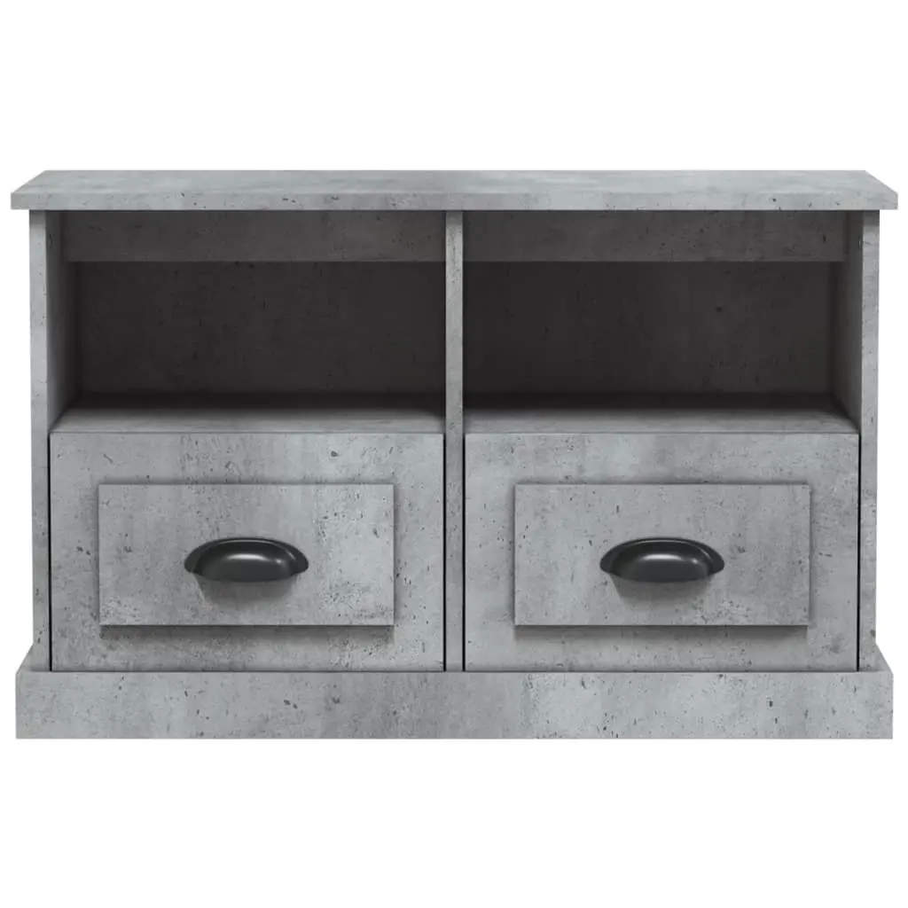 TV Cabinet Grey Engineered Wood 2 Drawers Open Compartments