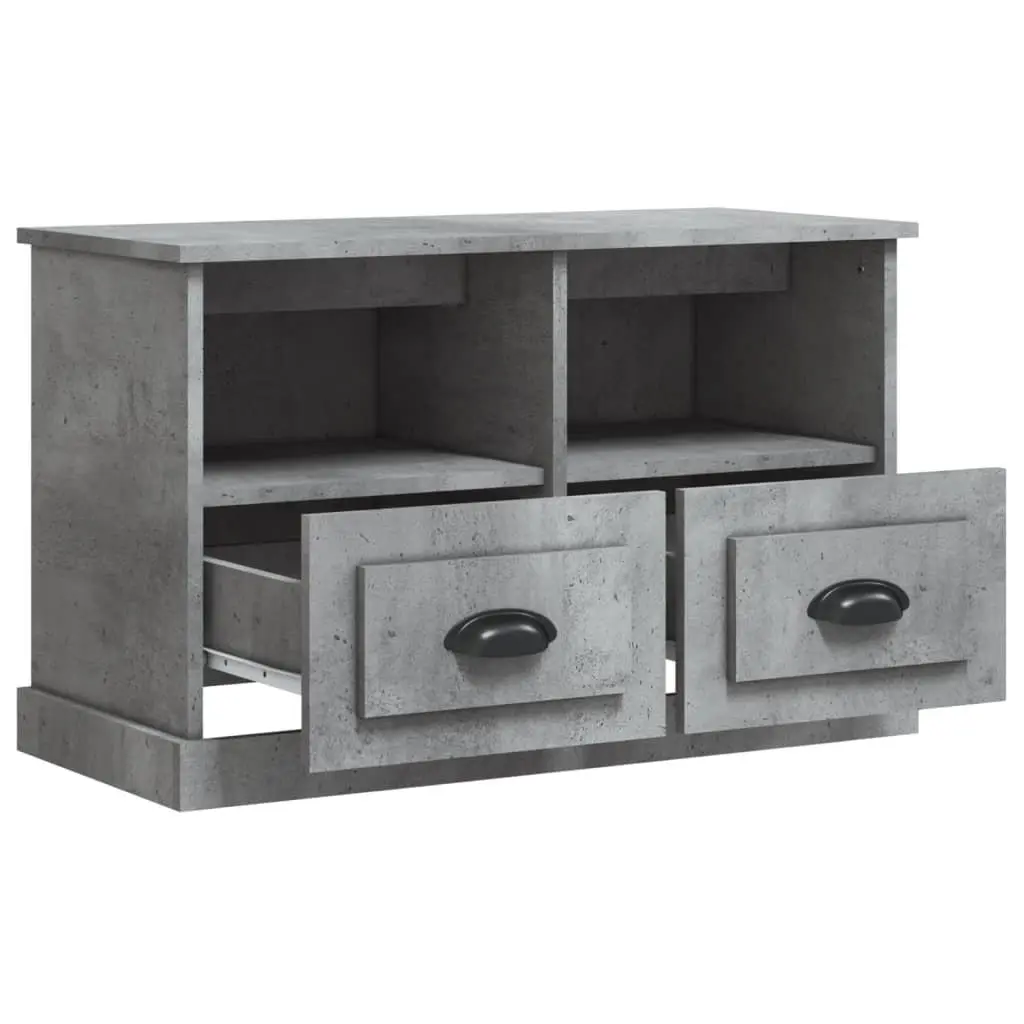 TV Cabinet Grey Engineered Wood 2 Drawers Open Compartments