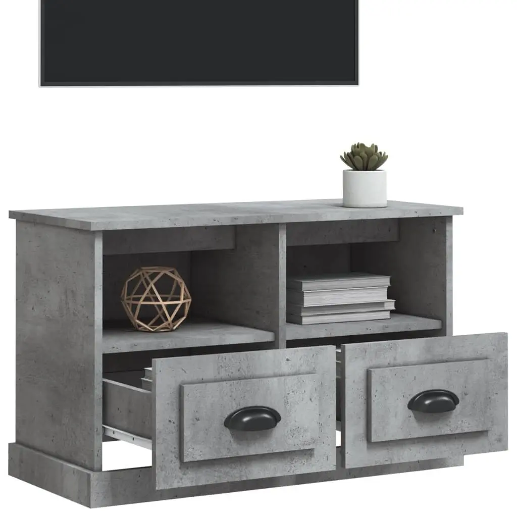 TV Cabinet Grey Engineered Wood 2 Drawers Open Compartments