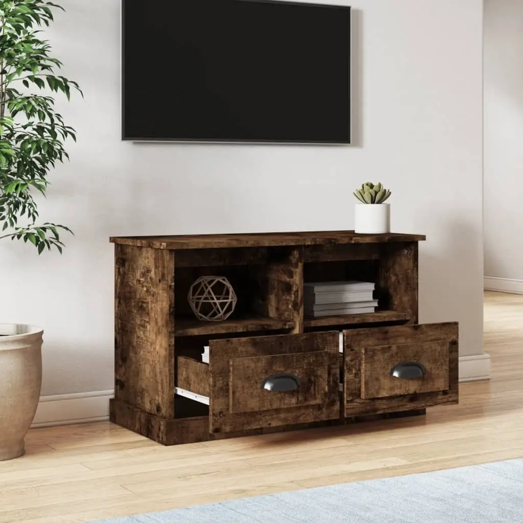 TV Cabinet Brown Engineered Wood 80L x 35W x 50H cm with Drawers and Open Compartments