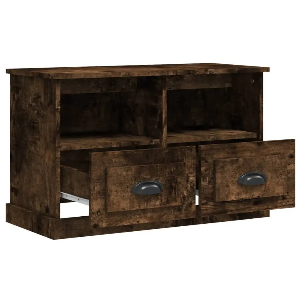 TV Cabinet Brown Engineered Wood 80L x 35W x 50H cm with Drawers and Open Compartments