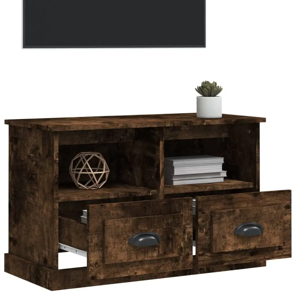 TV Cabinet Brown Engineered Wood 80L x 35W x 50H cm with Drawers and Open Compartments
