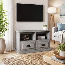 Grey Sonoma TV Cabinet with Drawers and Open Storage
