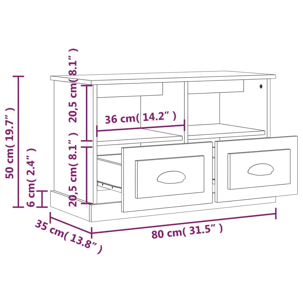 TV Cabinet Grey Sonoma 80x35x50cm Engineered Wood Storage Unit Drawers