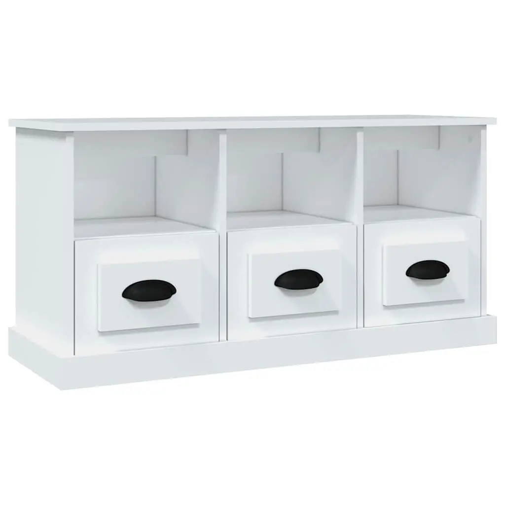 White TV Cabinet with Drawers and Open Compartments
