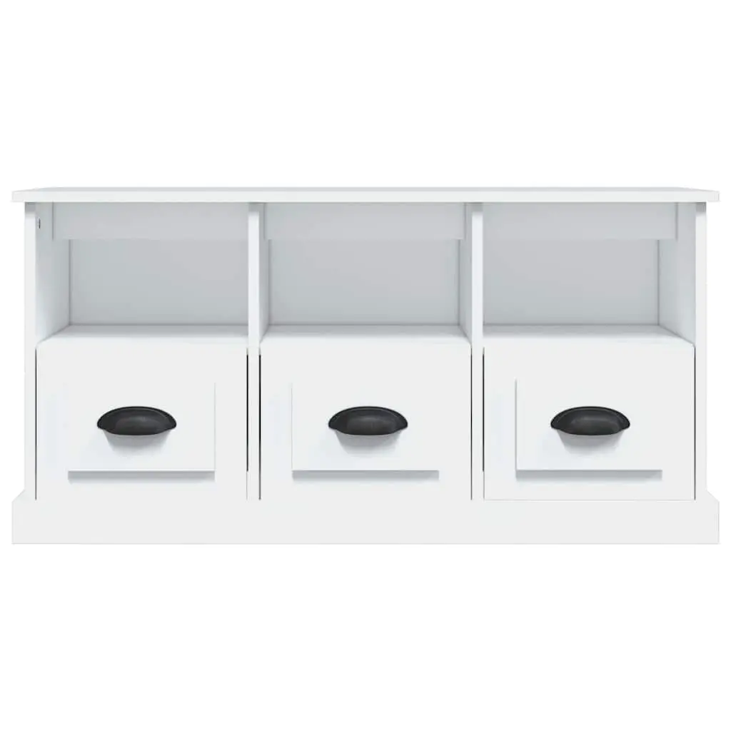White TV Cabinet with Drawers and Open Compartments
