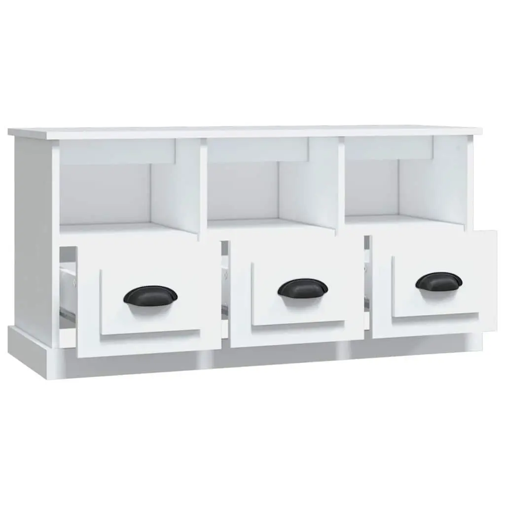 White TV Cabinet with Drawers and Open Compartments