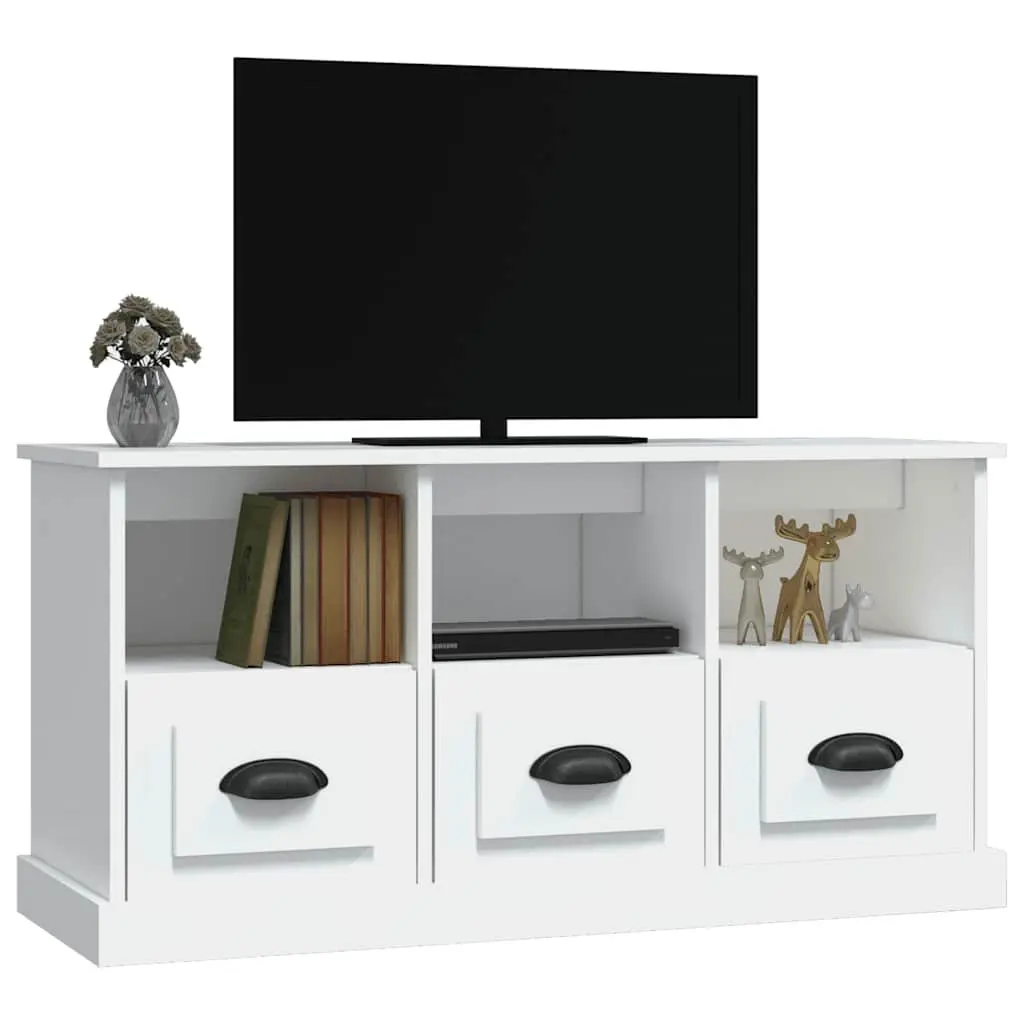 White TV Cabinet with Drawers and Open Compartments