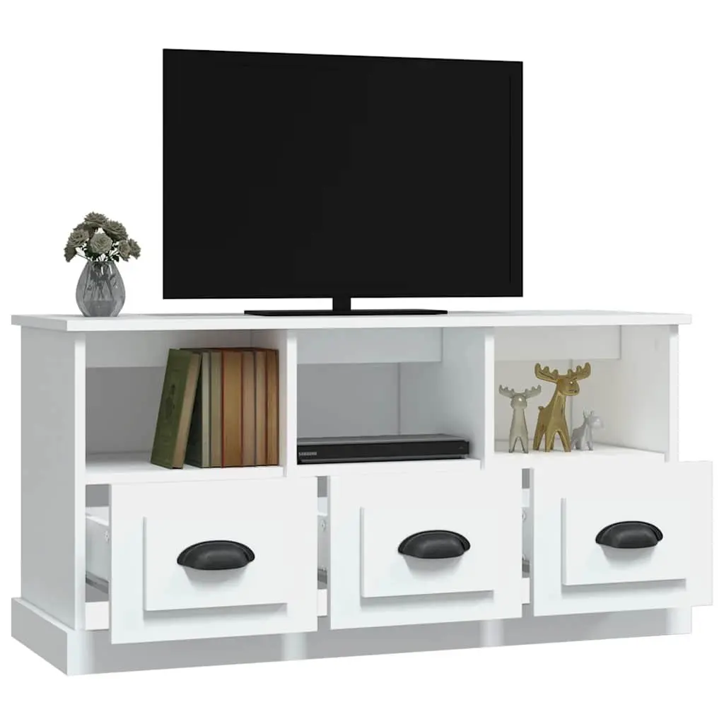 White TV Cabinet with Drawers and Open Compartments