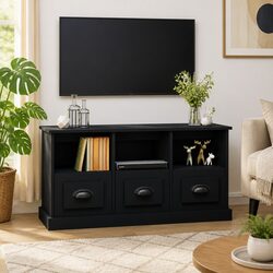 Elegant Black Engineered Wood TV Cabinet with Storage
