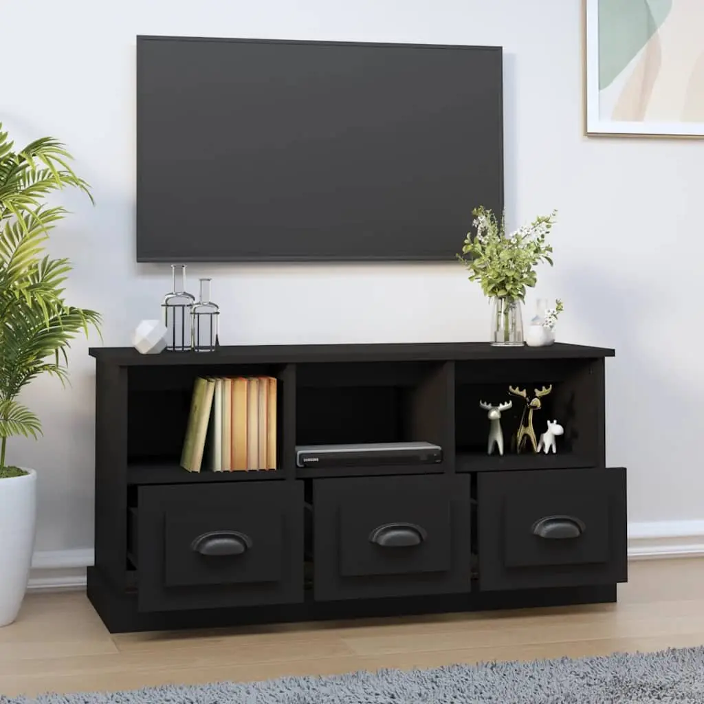 Black Engineered Wood TV Cabinet with Storage