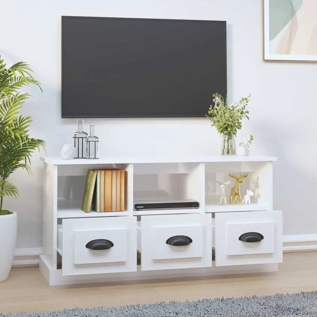 White High Gloss TV Cabinet with Storage 100x35x50cm