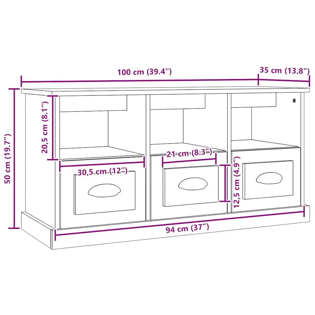 White High Gloss TV Cabinet with Storage 100x35x50cm