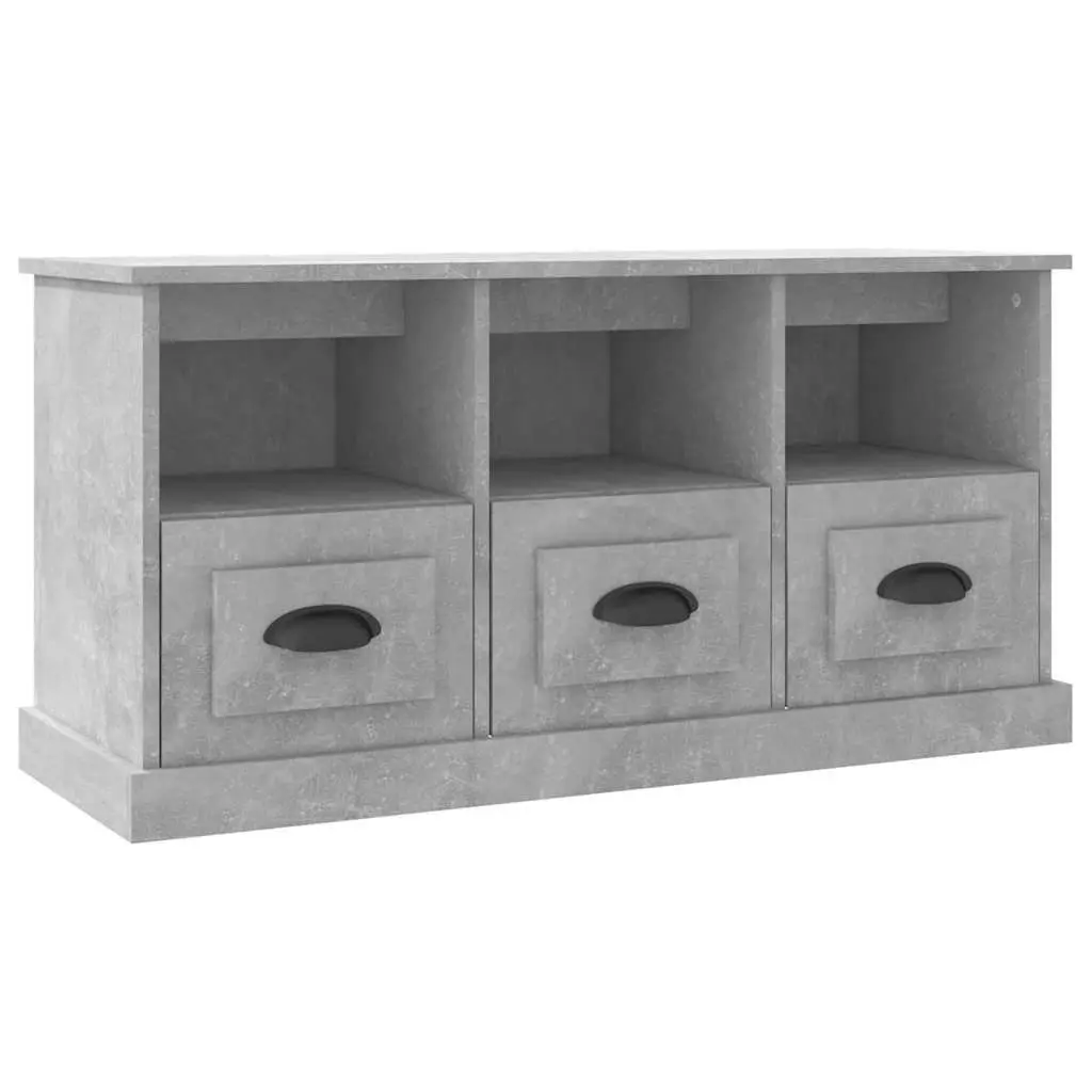 Grey Engineered Wood TV Cabinet with 3 Drawers