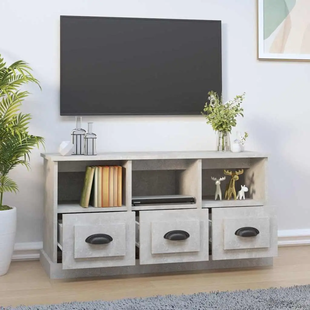 Grey Engineered Wood TV Cabinet with 3 Drawers