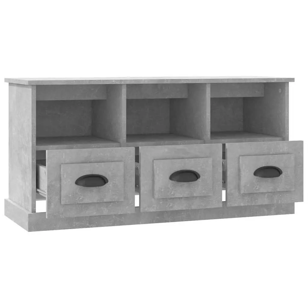 Grey Engineered Wood TV Cabinet with 3 Drawers