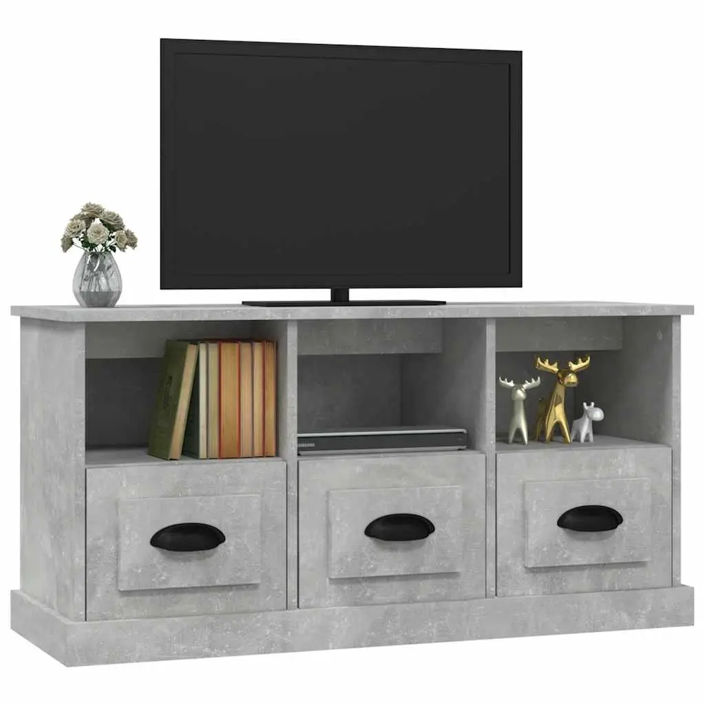 Grey Engineered Wood TV Cabinet with 3 Drawers