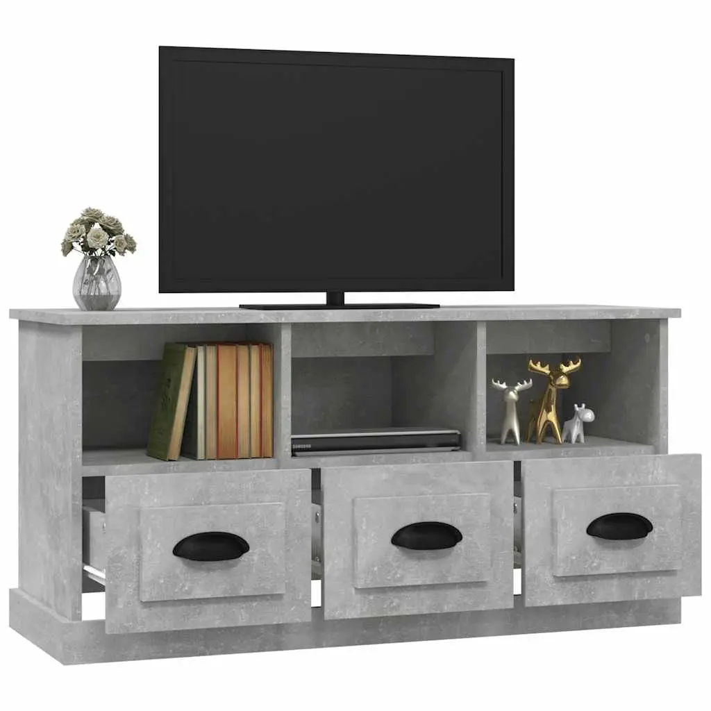 Grey Engineered Wood TV Cabinet with 3 Drawers