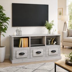 Grey Sonoma TV Cabinet with Drawers and Open Storage