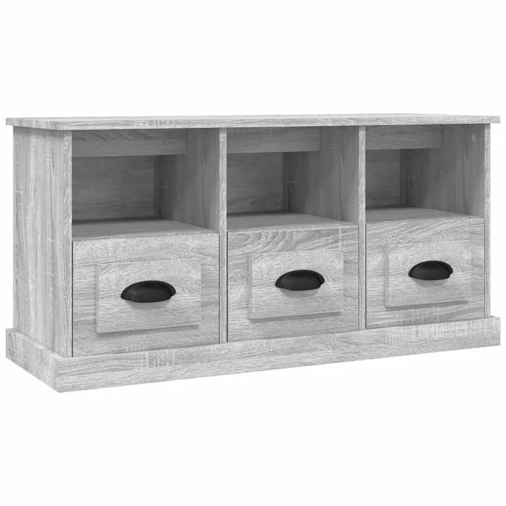 TV Cabinet Grey Sonoma Engineered Wood 100x35x50cm Storage Unit with Drawers Open Compartments