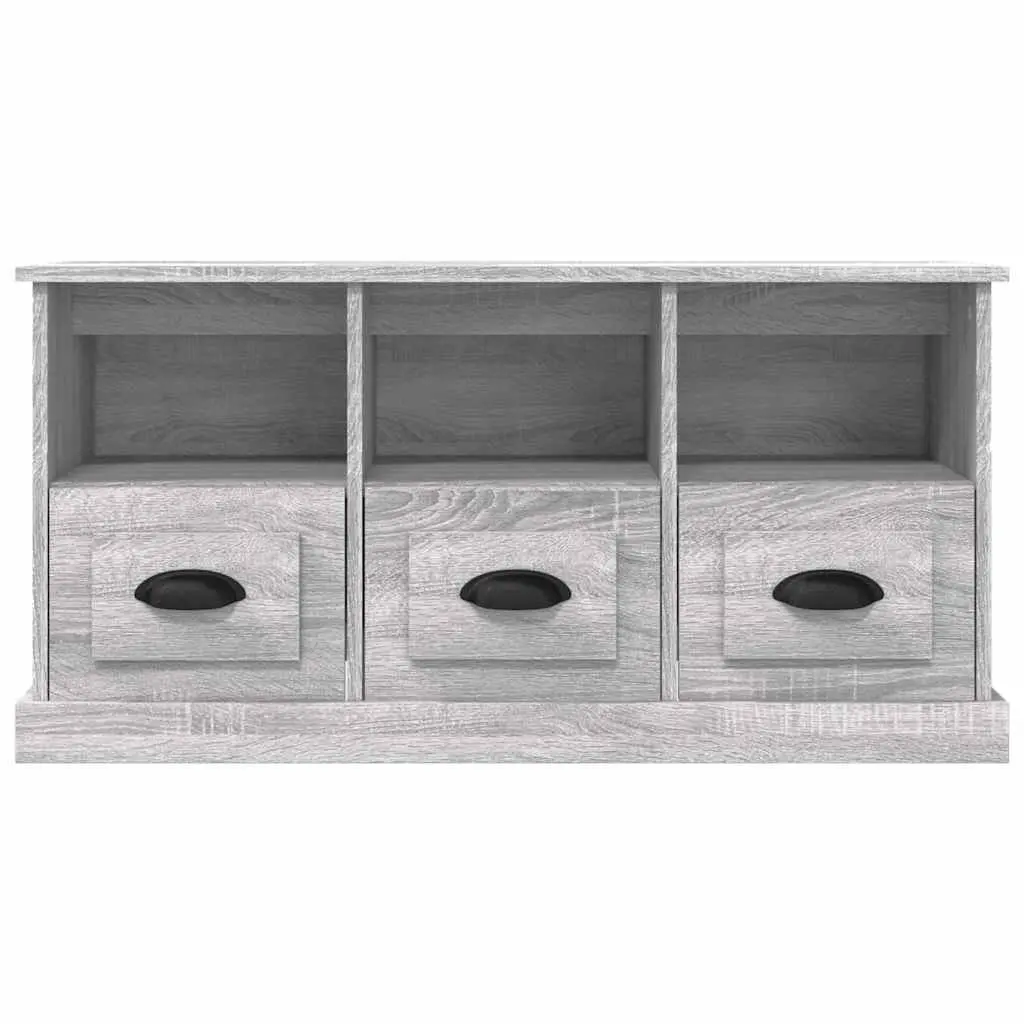 TV Cabinet Grey Sonoma Engineered Wood 100x35x50cm Storage Unit with Drawers Open Compartments
