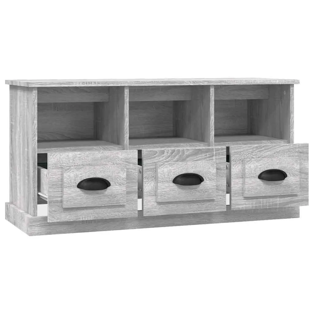 TV Cabinet Grey Sonoma Engineered Wood 100x35x50cm Storage Unit with Drawers Open Compartments