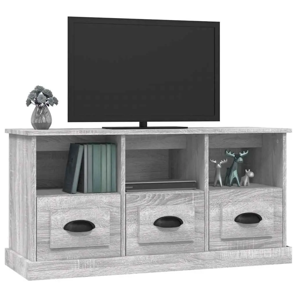 TV Cabinet Grey Sonoma Engineered Wood 100x35x50cm Storage Unit with Drawers Open Compartments