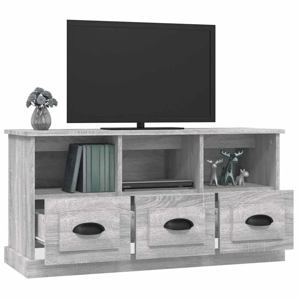 TV Cabinet Grey Sonoma Engineered Wood 100x35x50cm Storage Unit with Drawers Open Compartments