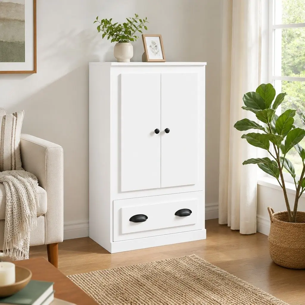 White Highboard Storage Cabinet 60x35.5x103.5cm