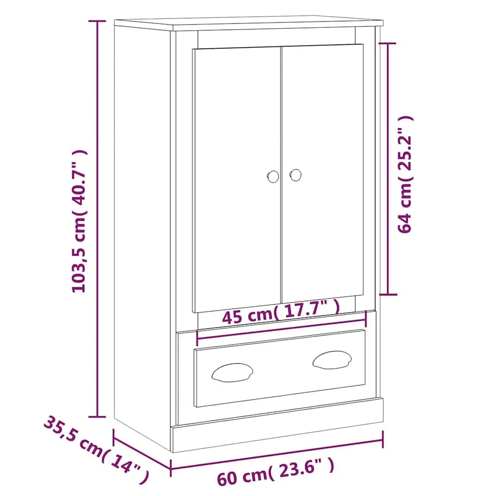 White Highboard Storage Cabinet 60x35.5x103.5cm