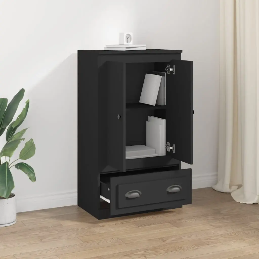 Black Highboard Sideboard Cabinet Storage Engineered Wood 60x35.5x103.5cm