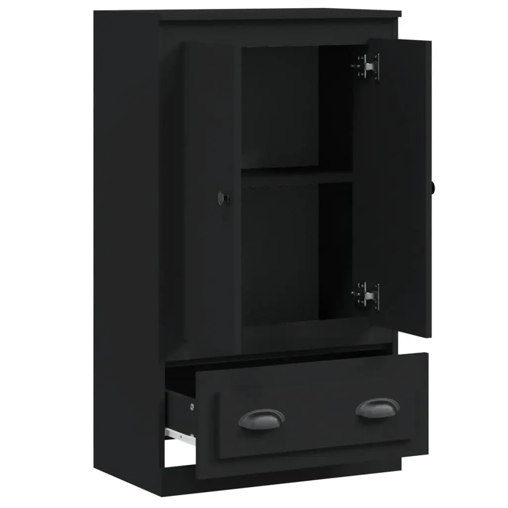 Black Highboard Sideboard Cabinet Storage Engineered Wood 60x35.5x103.5cm