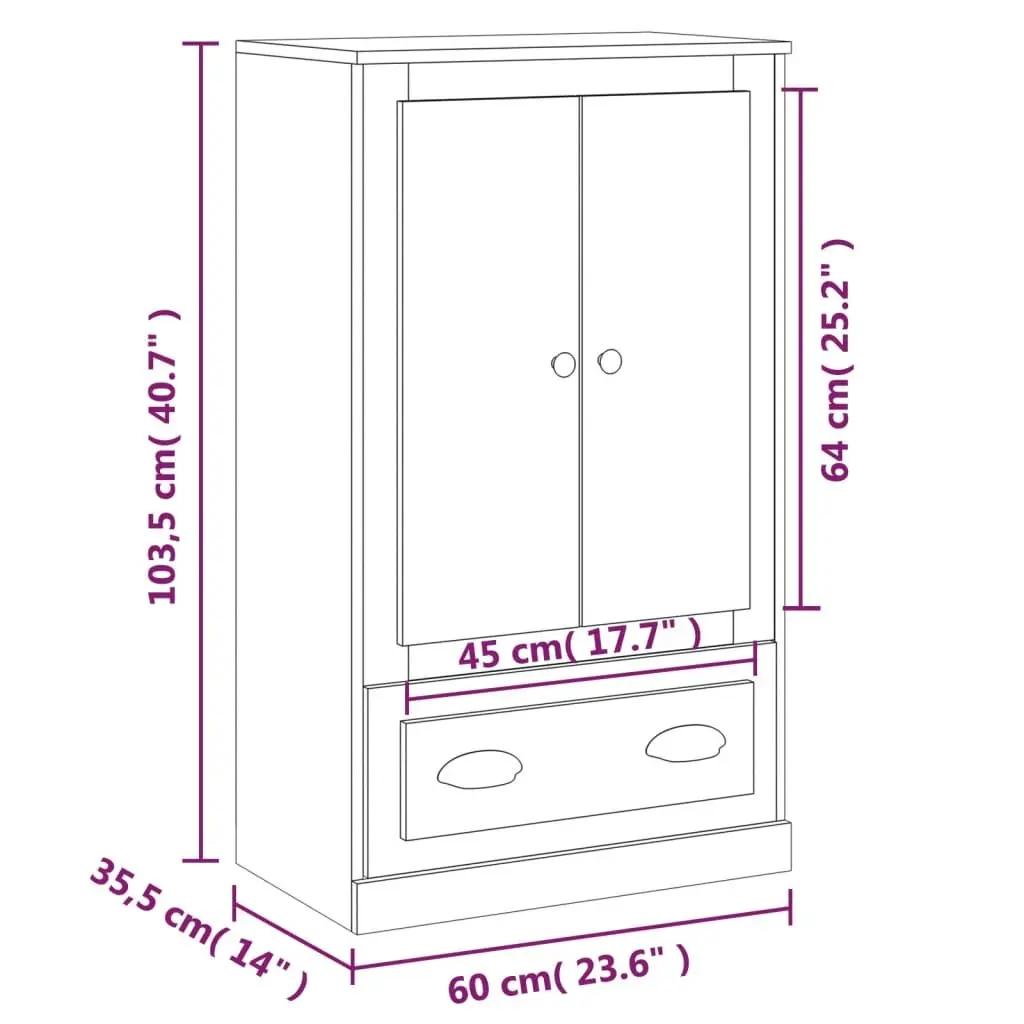 White High Gloss Storage Highboard Cabinet