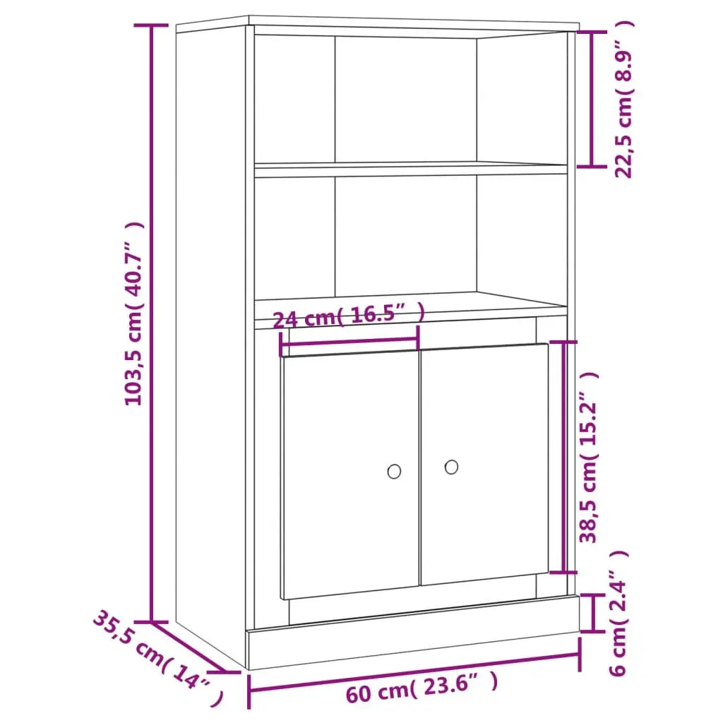 Highboard Storage Cabinet White Engineered Wood Sideboard Buffet Display Unit 60 x 35.5 x 103.5 cm