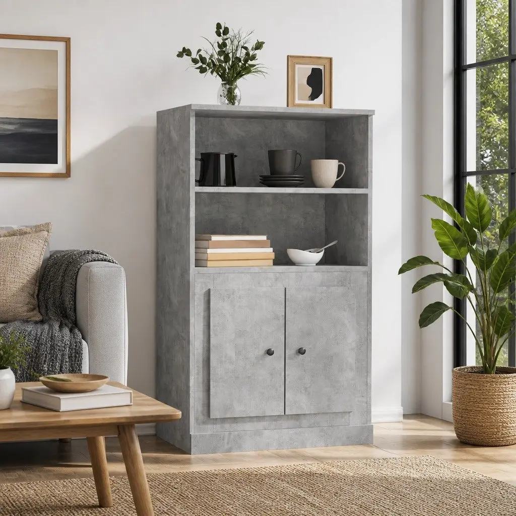 Highboard Sideboard Storage Cabinet Grey 60x35.5x103.5 cm Engineered Wood