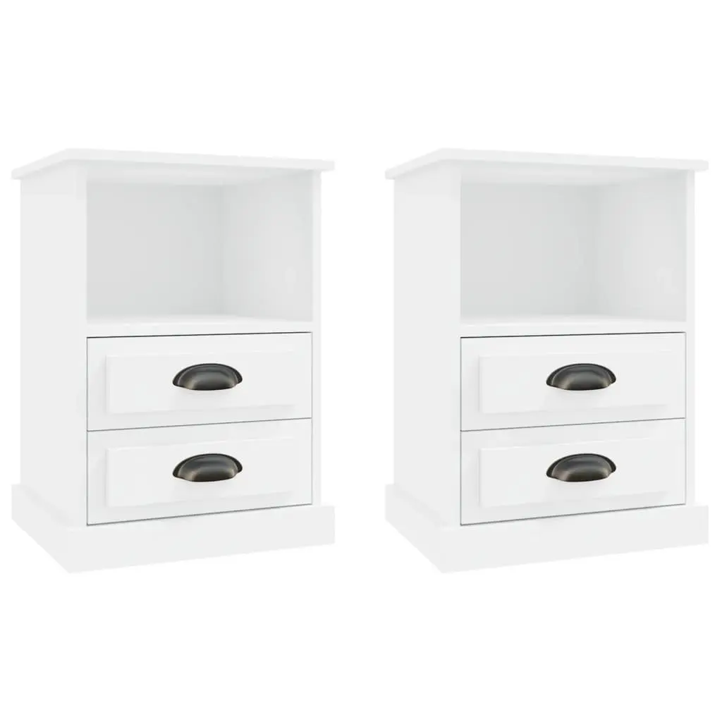 White Bedside Cabinets Set of 2 with Storage Compartment