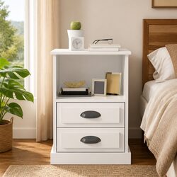 White High Gloss Bedside Cabinet with 2 Drawers