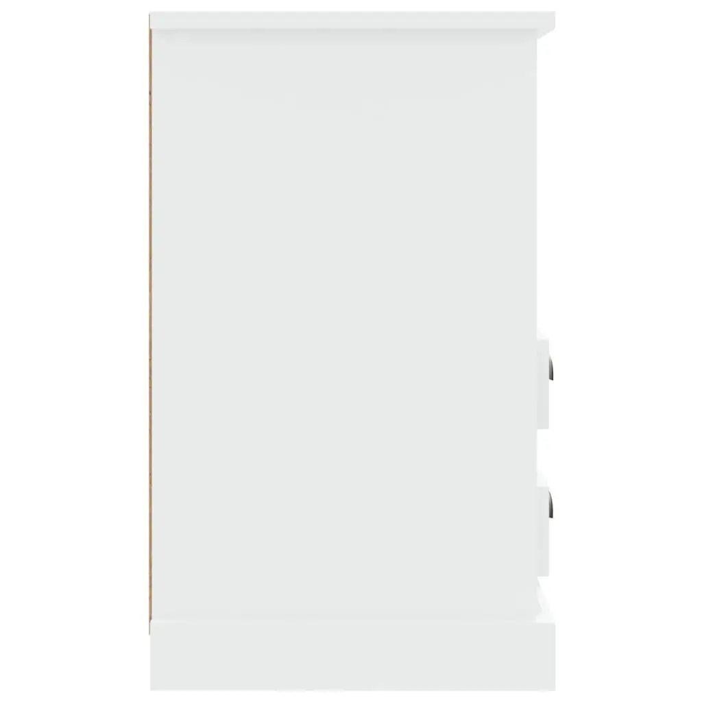 Bedside Cabinet White High Gloss 2 Drawers Open Shelf Engineered Wood Nightstand Storage