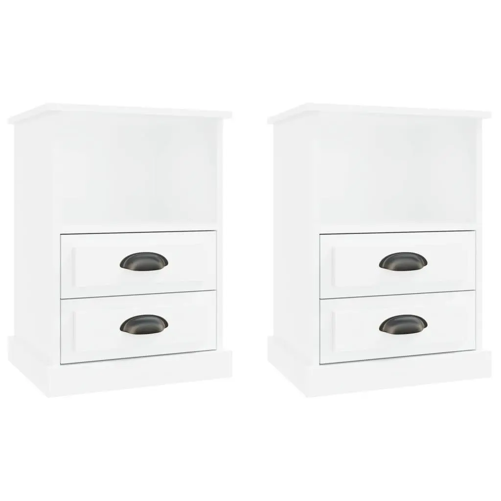 Bedside Cabinets White High Gloss 2 Piece Storage Drawers Nightstand Side Table Engineered Wood