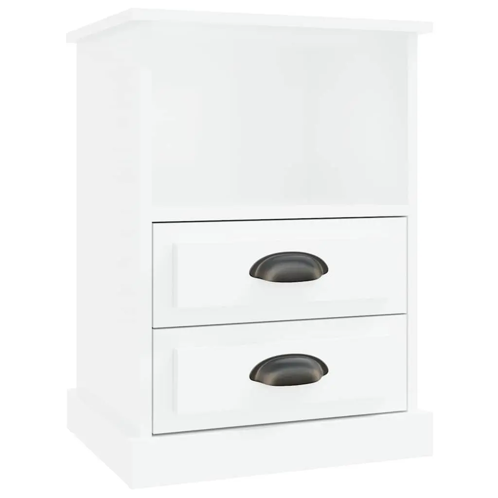 Bedside Cabinets White High Gloss 2 Piece Storage Drawers Nightstand Side Table Engineered Wood